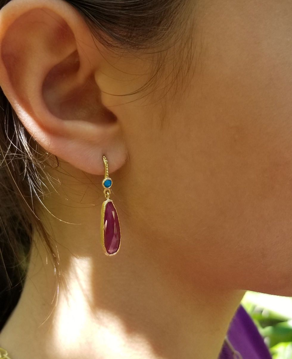 Thumbnail: Ruby and turquoise earrings