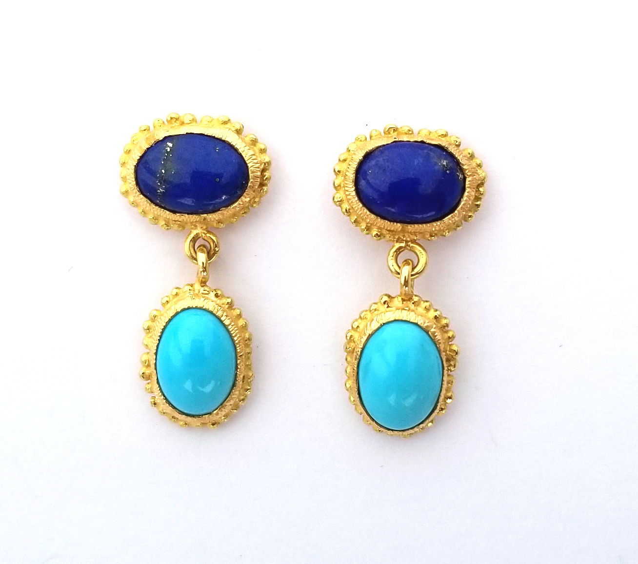 2 double cabochon blue earrings