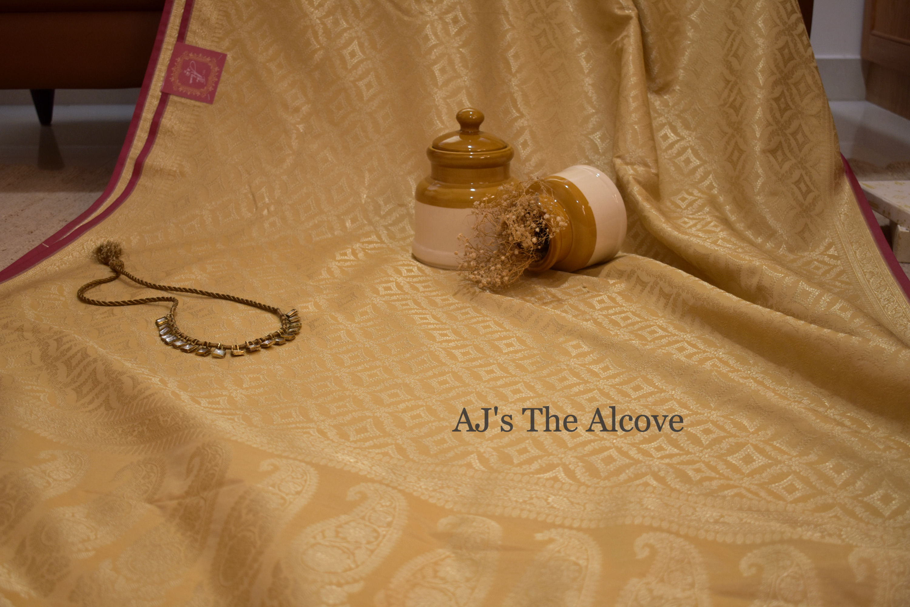 Off-white with Pink border line Banarasi Katan Summer Silk Saree