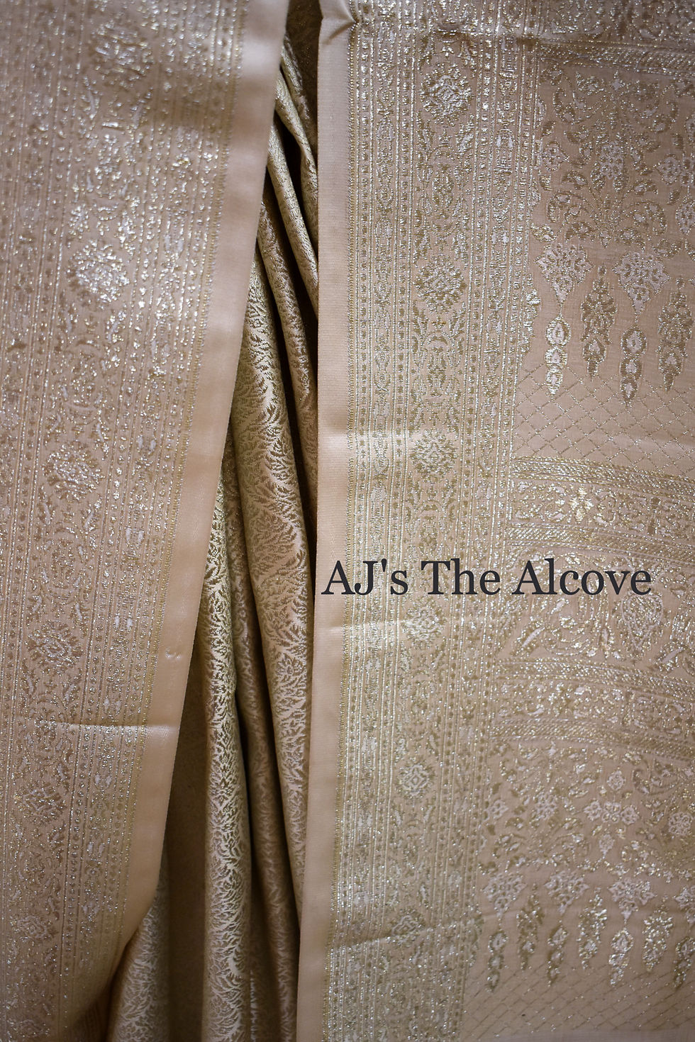 Thumbnail: "Charis" Champagne Off White Brocade Bridal Katan Silk Saree