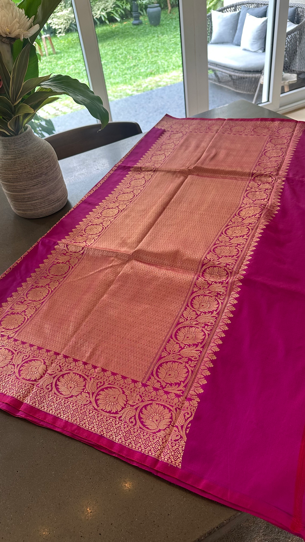 Thumbnail: Magenta Striped Banarasi Katan Silk Saree