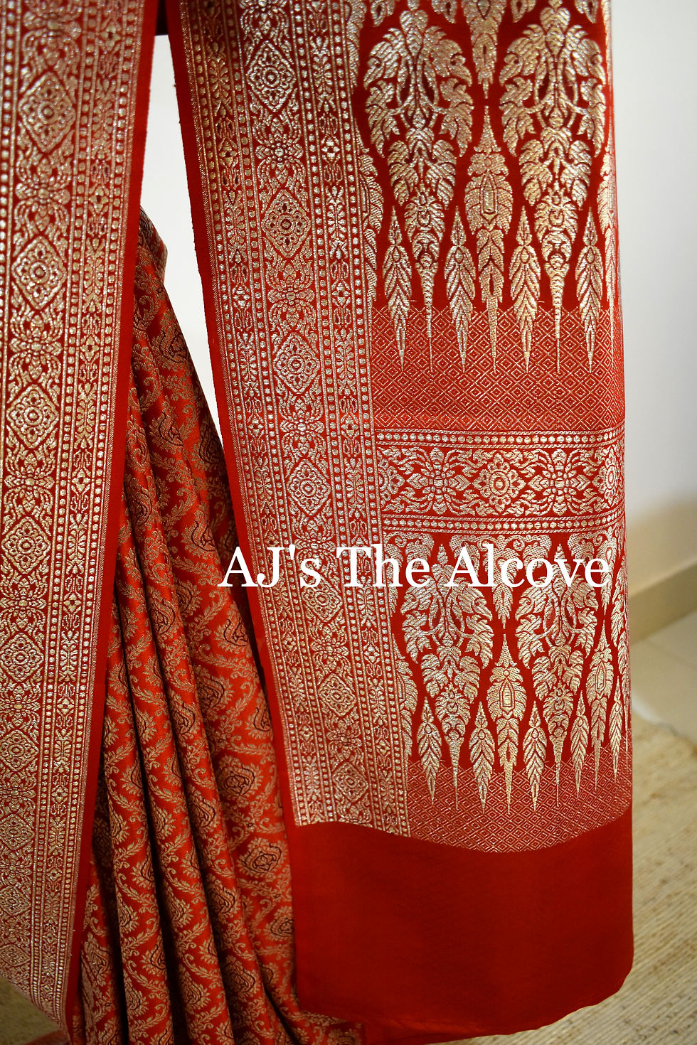 Thumbnail: "Sultana" Red Bridal Brocade Katan silk