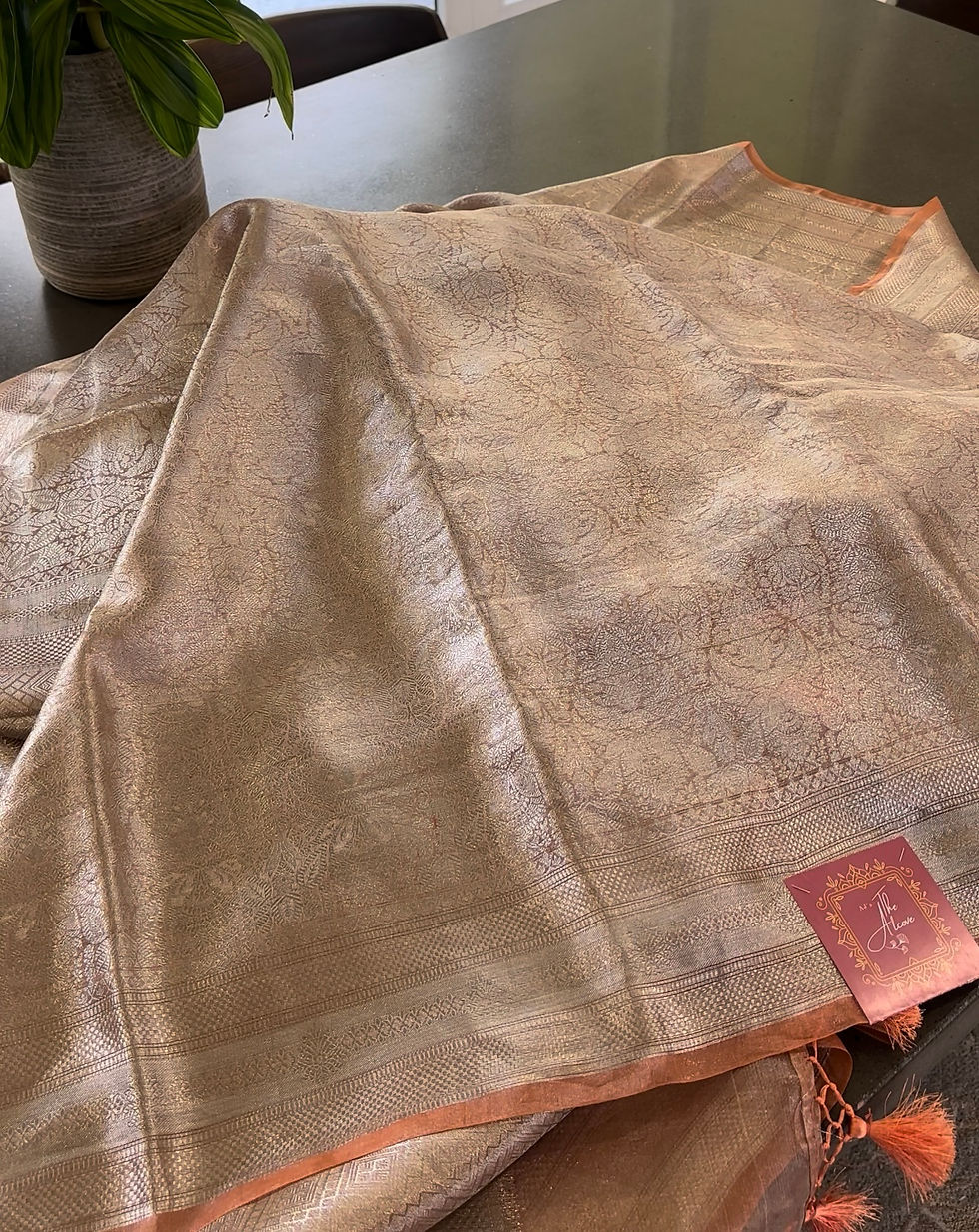 Thumbnail: Peach Jhaanvi Tissue Saree