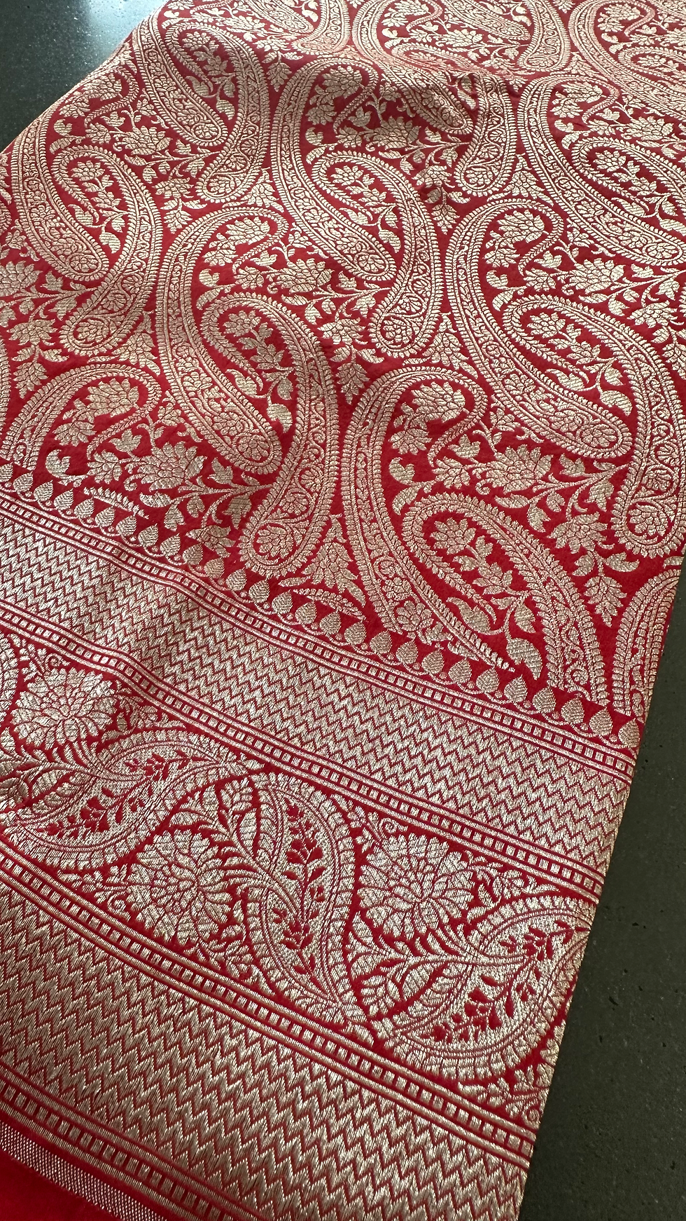 Thumbnail: Red Intertwined Paisley Motif Bridal Brocade Banarasi Katan Silk