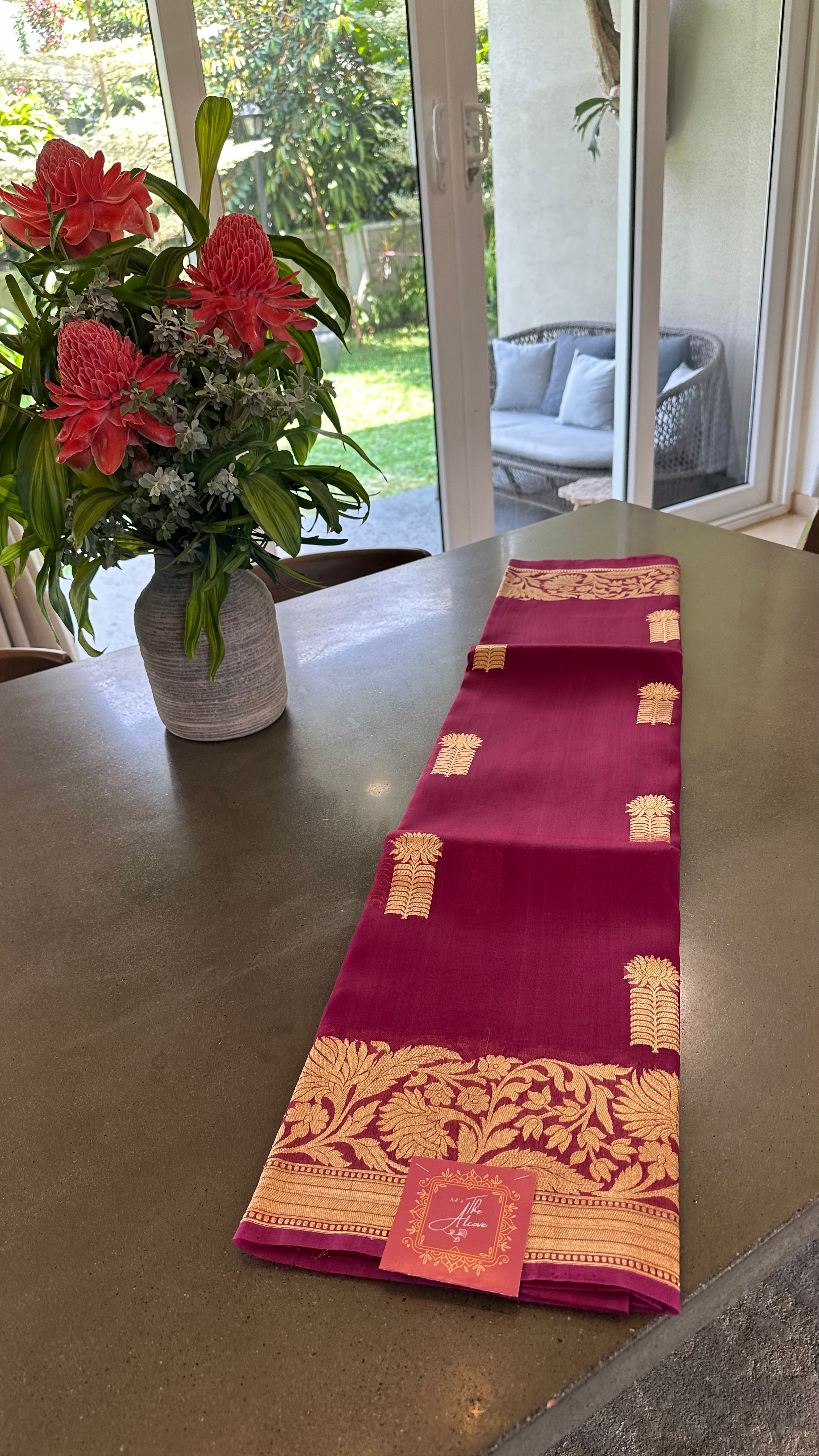 Magenta Aesthetic Floral Motif Kora Organza Silk