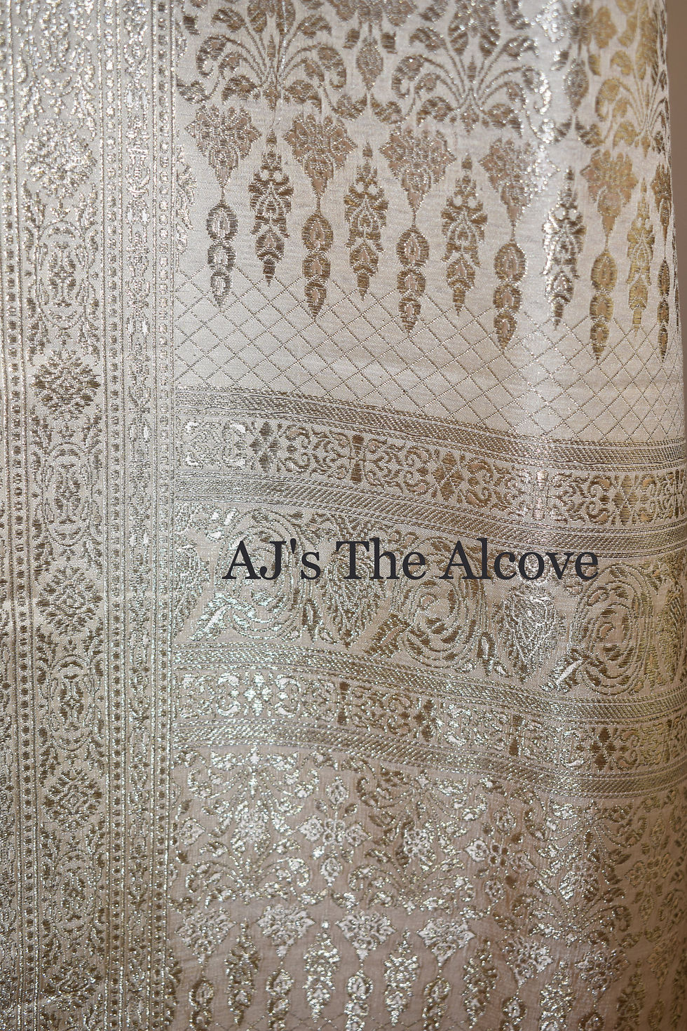 Thumbnail: "Charis" Champagne Off White Brocade Bridal Katan Silk Saree