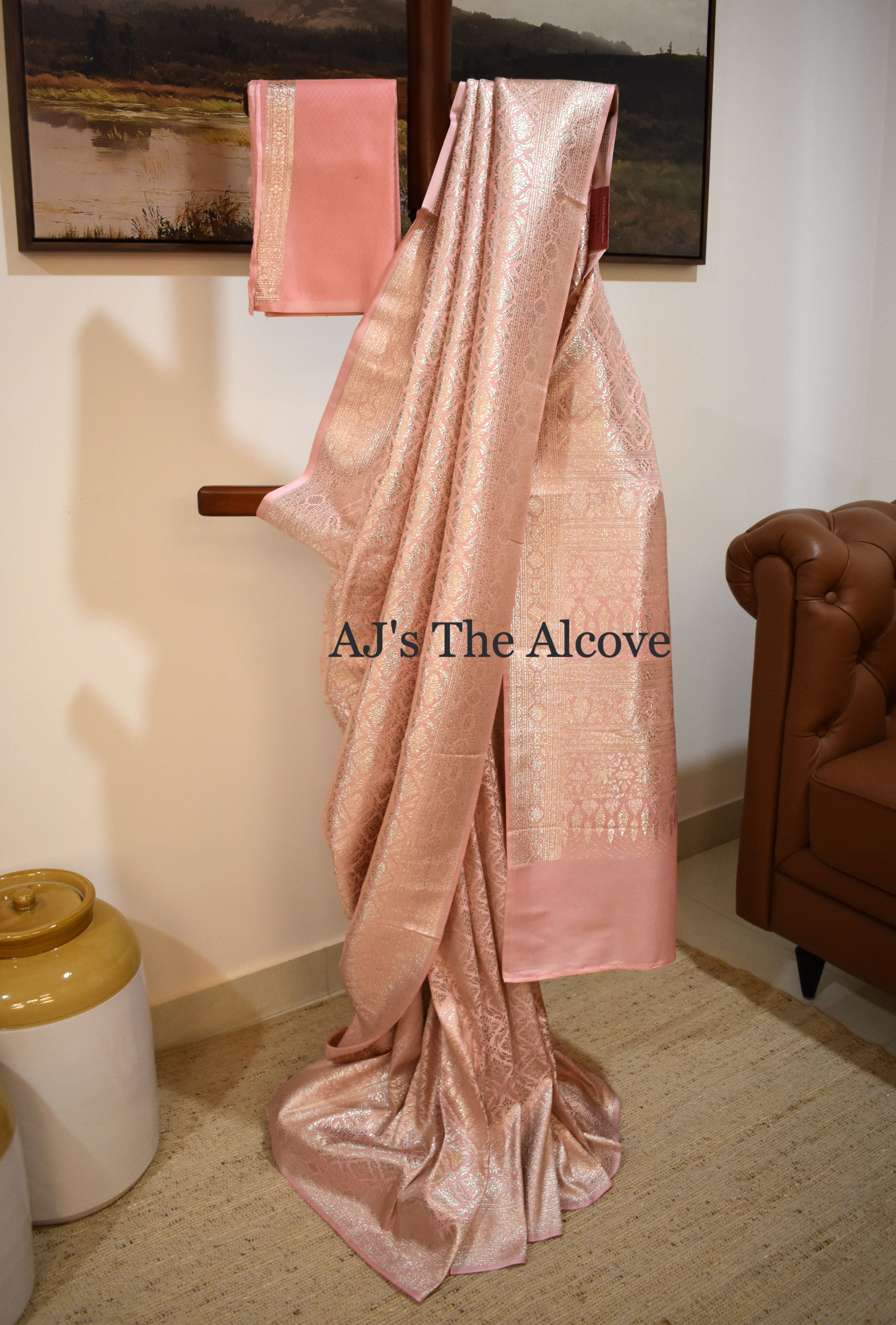 "Yuvarani" Cool Pink Brocade Bridal Katan Silk Saree
