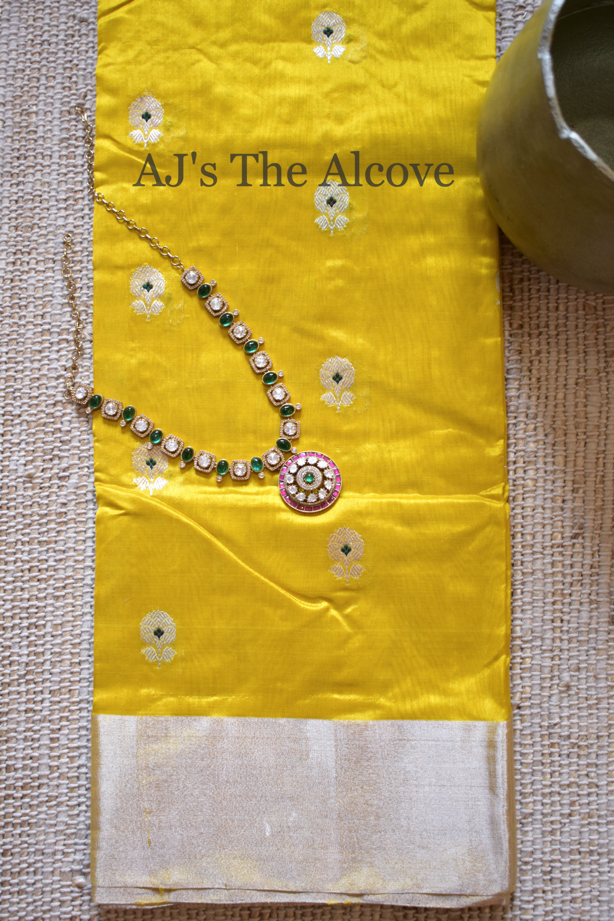 Yellow Chanderi Silk with Flower Motif
