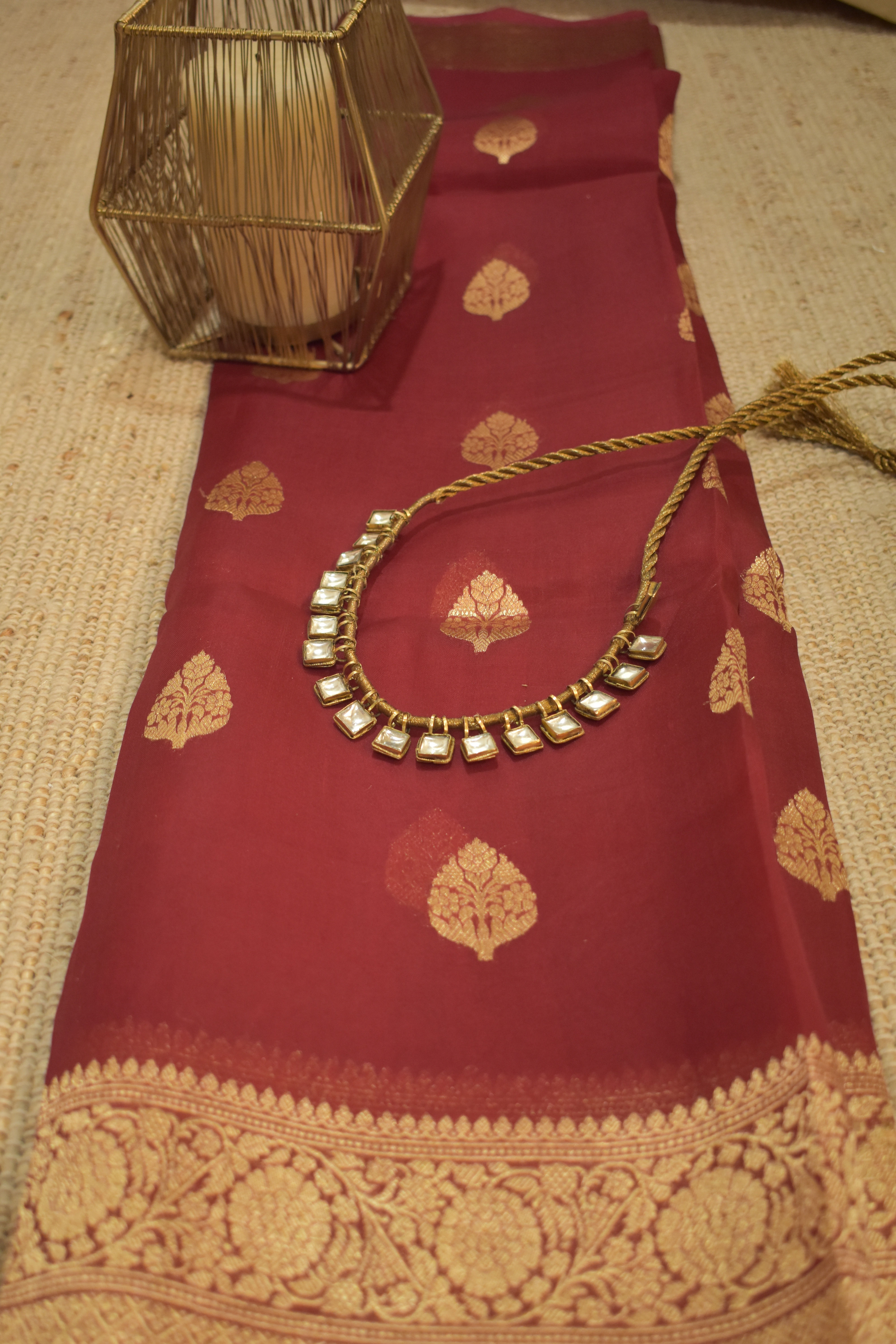 Maroon Kora Organza Silk Saree
