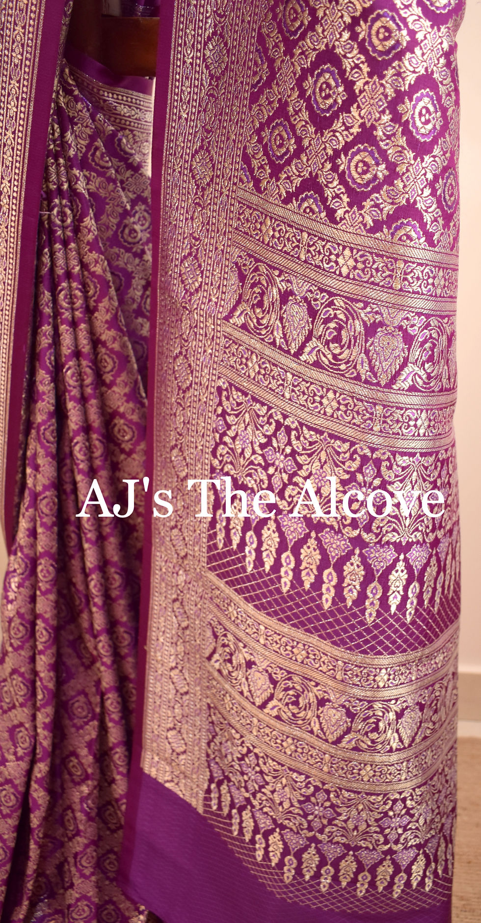 Thumbnail: "Maharani" Royal Purple Bridal Brocade Katan silk