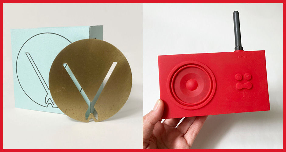 uncommon vintage holiday gift ideas, go vintage, retro gifts, tcgvintageetc, etsy vintage, rare vintage Michael Kalil brass book, MoMA three bookmarks series, vintage Lexon Tykho red rubber AM-Fm radio designed by Marc berthier,