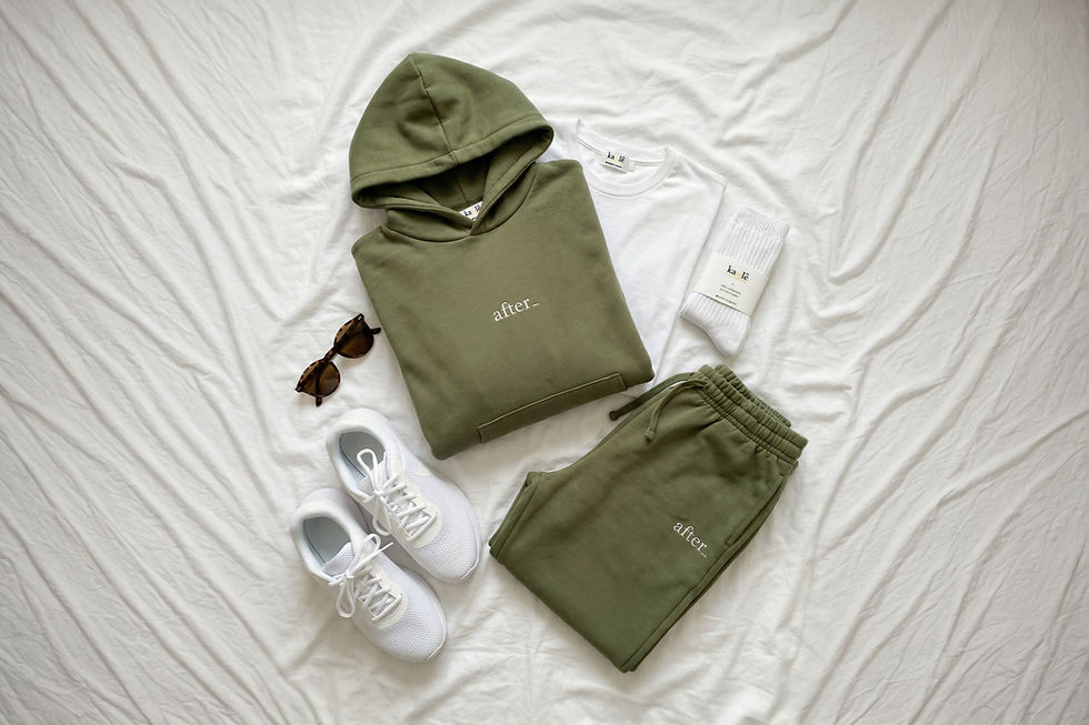 kale clothing after_ collection Olive green hoodie, sweatpants and t-shirt