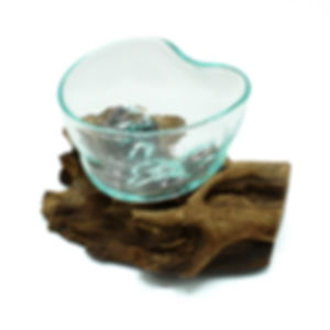 Molten Glass Artfully Misshapen Bowl on Wood