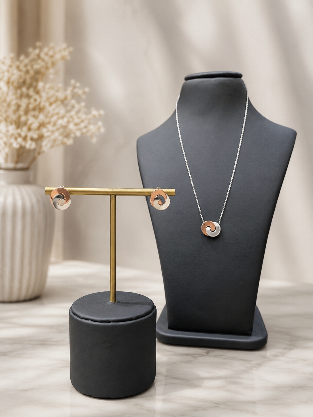 Spiral Pendant Necklace & Matching Earrings