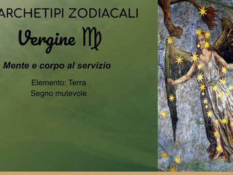 Illustrazione astrologica antica del segno della Vergine, raffigurata come una figura femminile con le ali, in stile inciso d’epoca.