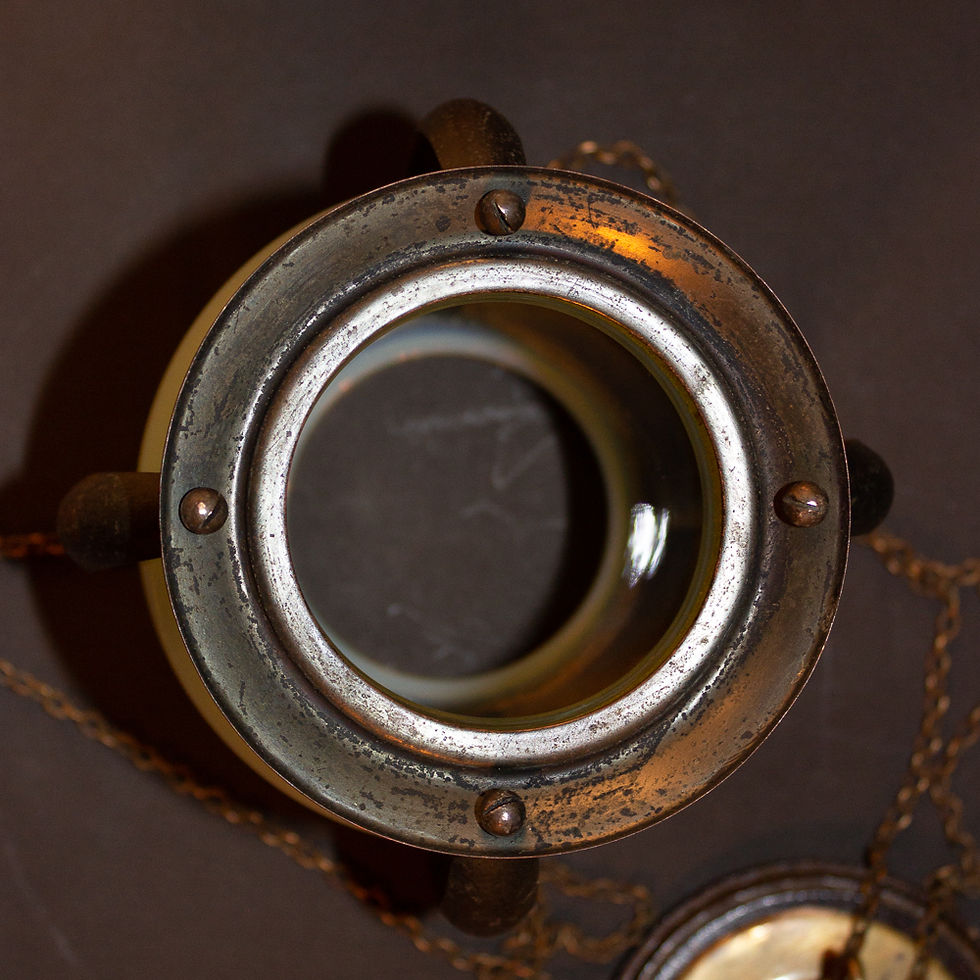 Thumbnail: Arts and Crafts Brass and Vaseline Glass Lantern or Ceiling Light