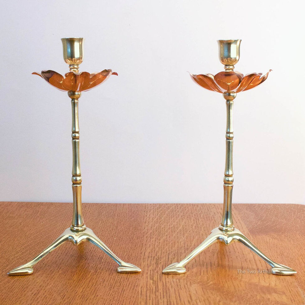 Thumbnail: W.A.S. BENSON (1854-1924) PAIR OF ARTS AND CRAFTS BRASS AND COPPER CANDLESTICKS/