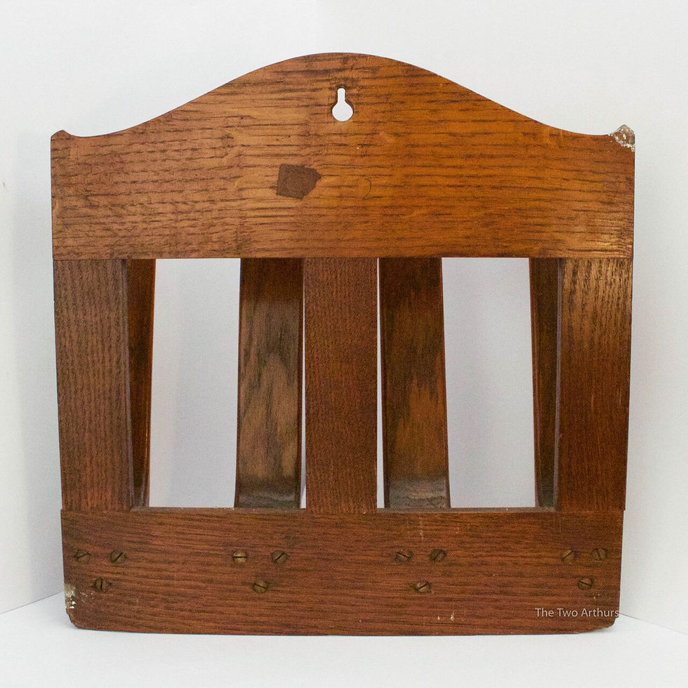 Thumbnail: ARTHUR SIMPSON Inlaid Tiger Oak Wall Mounted Newspaper/Magazine Rack c. 1910