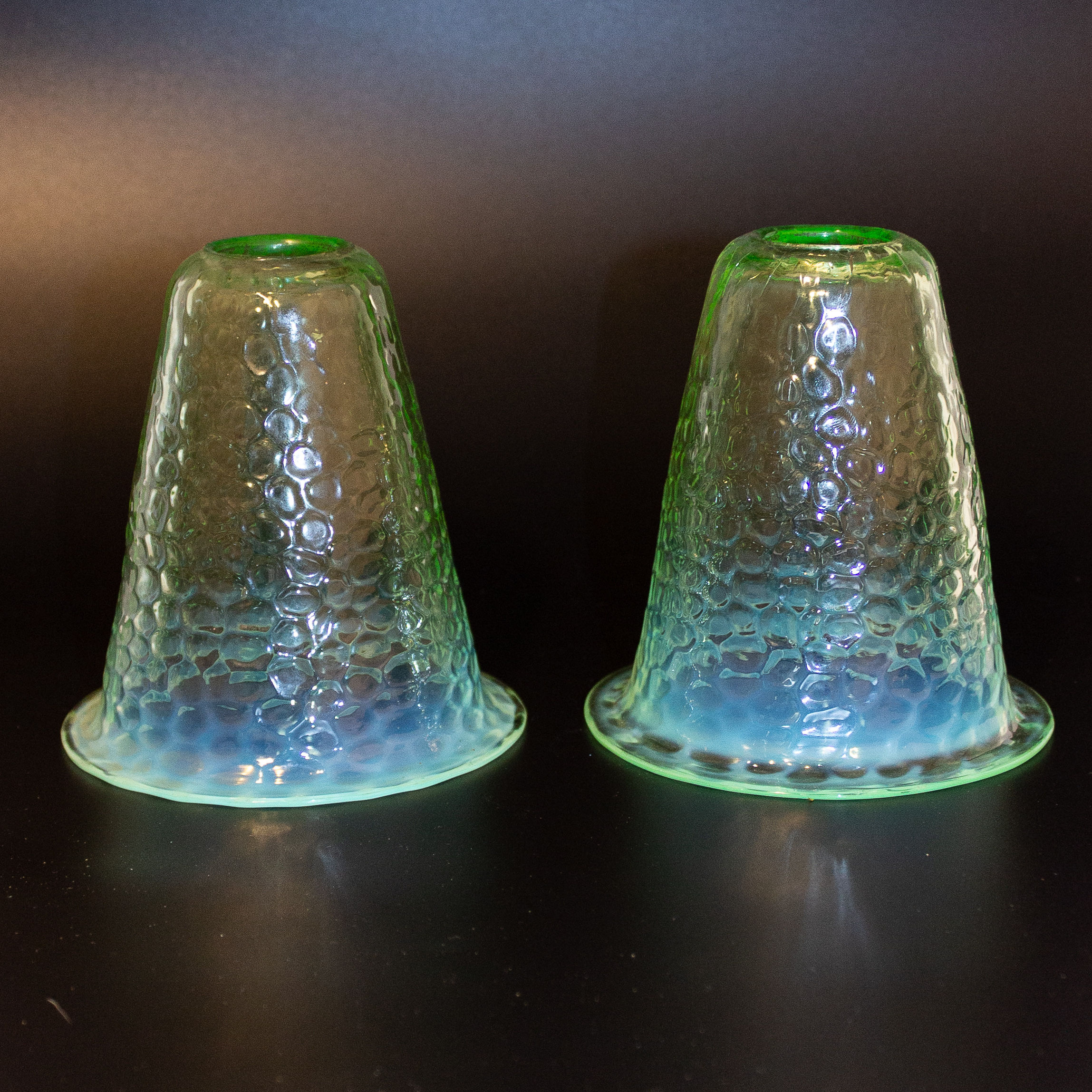 Pair of Arts and Crafts Snakeskin Vaseline Glass Ceiling Light/Lamp Shades