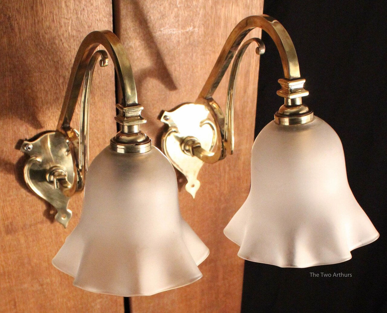 Pair Art Nouveau GEC Brass/Glass Wall Lights SOLD