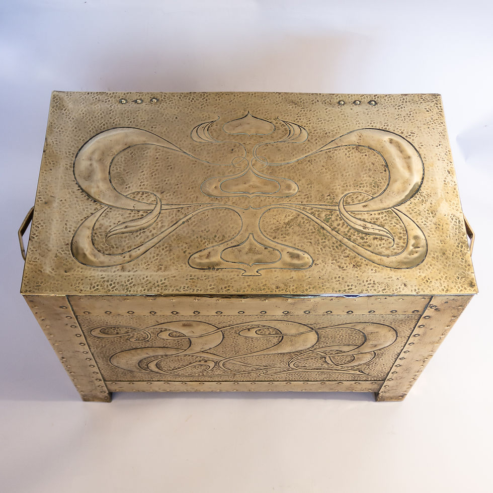 Thumbnail: Margaret Gilmour Glasgow Arts and Crafts Brass Fireside Log Coal box