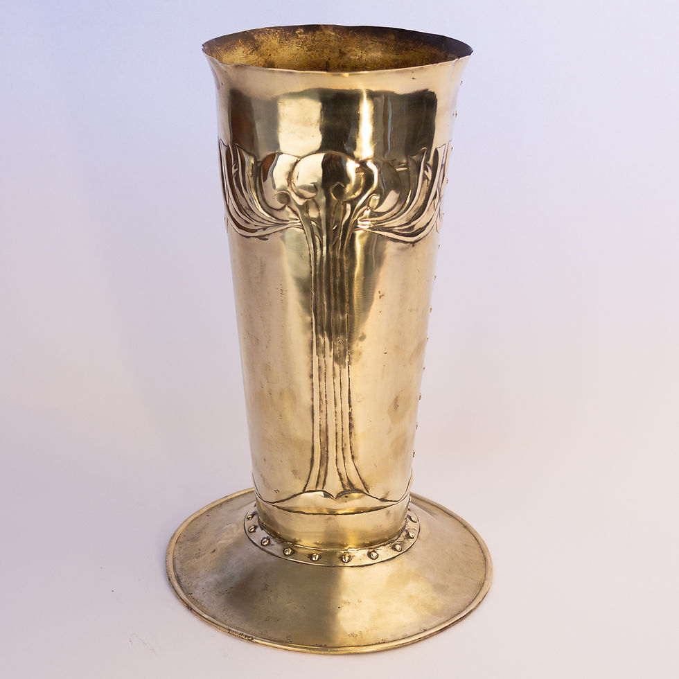 Thumbnail: Front view of an Arts and Crafts Glasgow School Brass Umbrella Stand or Large Vase
