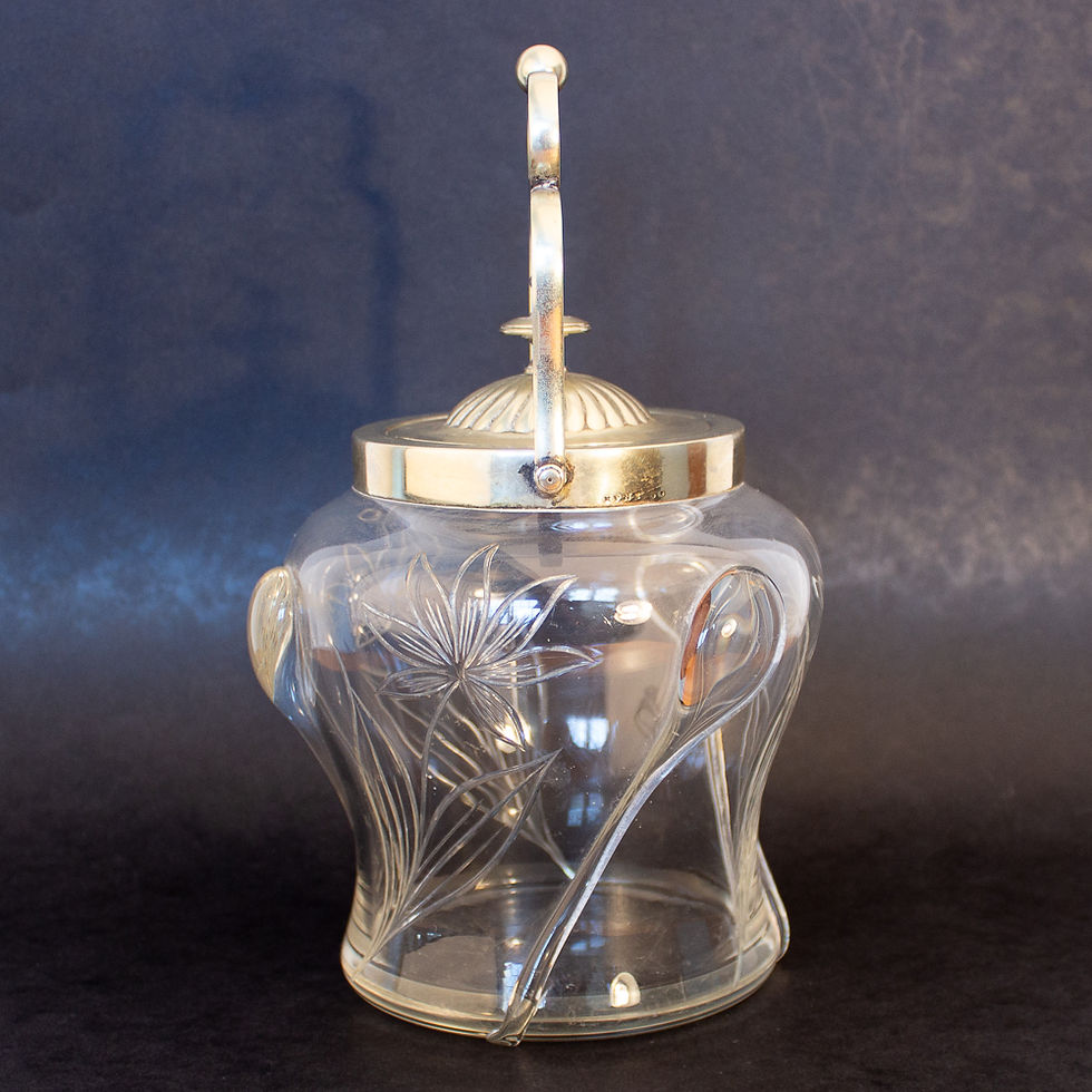 Thumbnail: Rare Art Nouveau Stuart glass Cairngorm and cut glass Silver Plated Biscuit Jar