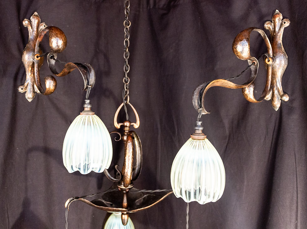 Thumbnail: Jesson & Birkett WAS Benson/Powell Arts and Crafts Chandelier & Wall Lights
