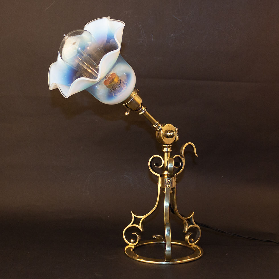 Arts and Crafts Brass Adjustable Pullmans Table Lamp with Vaseline Glass Shade