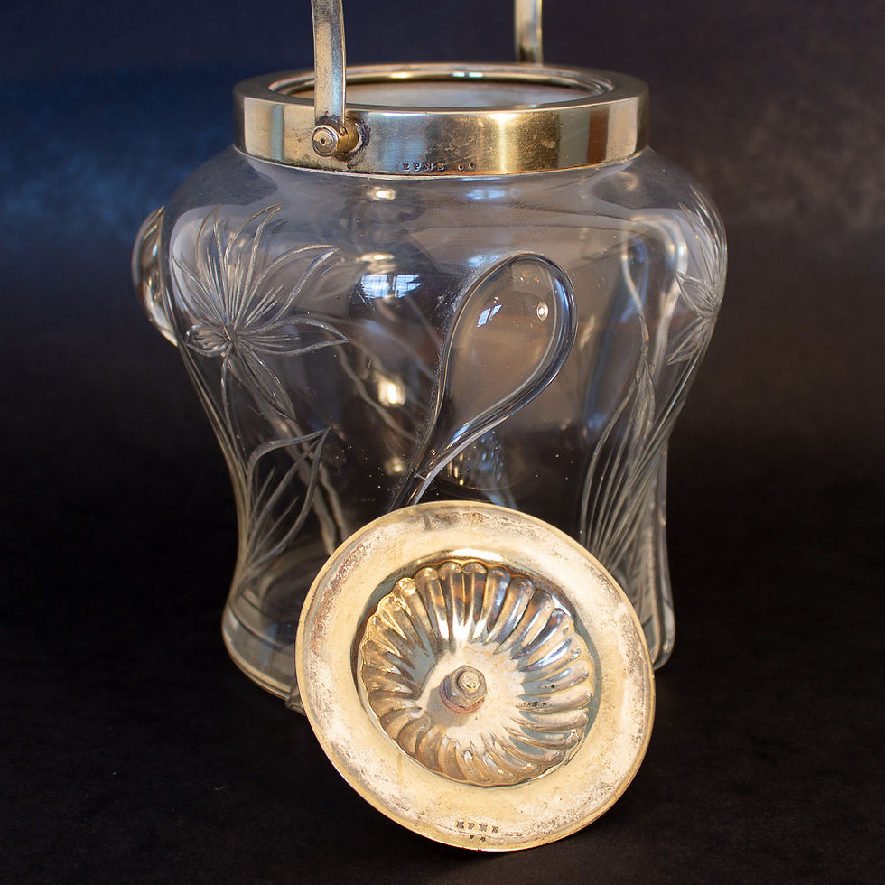 Thumbnail: Rare Art Nouveau Stuart glass Cairngorm and cut glass Silver Plated Biscuit Jar