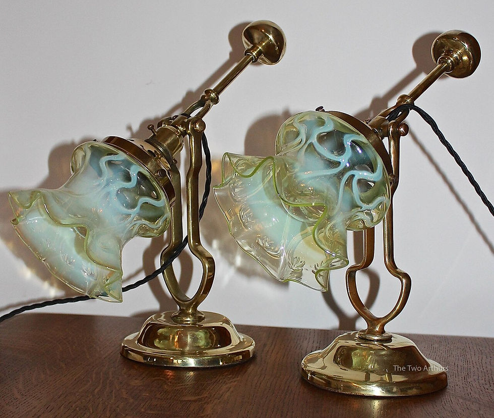 Thumbnail: Pair W.A.S. Benson Style Brass Table Lamps
