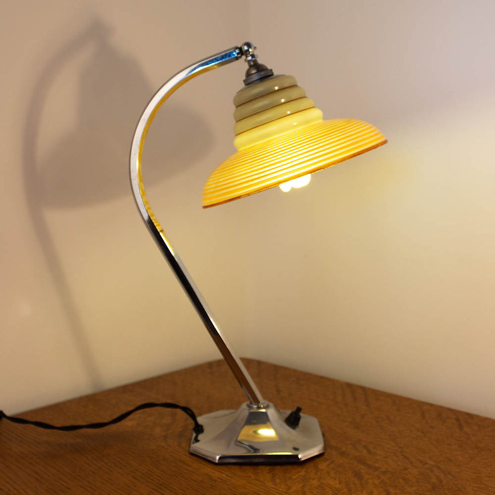 Thumbnail: Modernist Art Deco Chrome Table/Desk Lamp/Light with Loetz style glass s