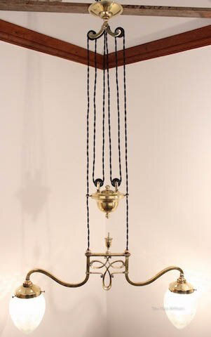 Double Sided Brass Rise & Fall Ceiling Light - SOLD