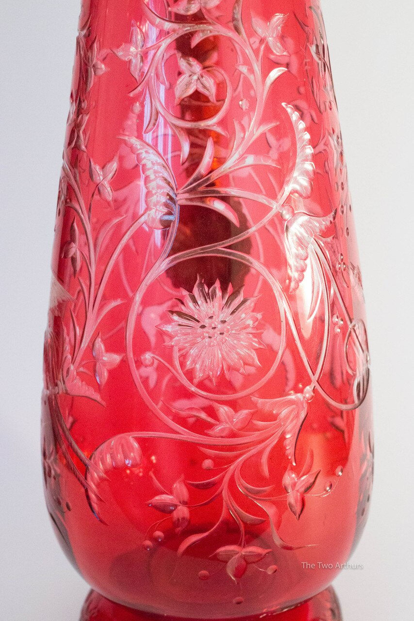 Thumbnail: STEVENS AND WILLIAMS Joshua Hodgetts Cranberry Glass & Silver Gilt Claret Jug