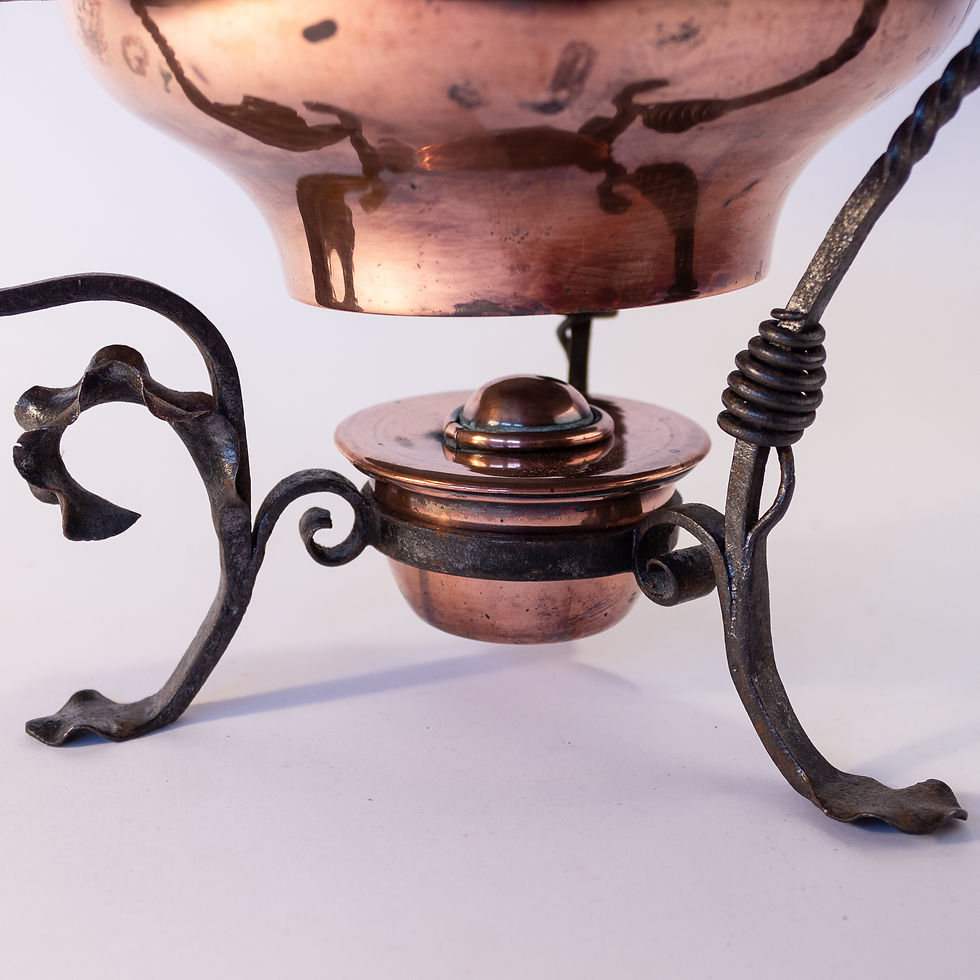 Thumbnail: Arts and Crafts Benham & Froud Copper Spirit Kettle on Iron Stand