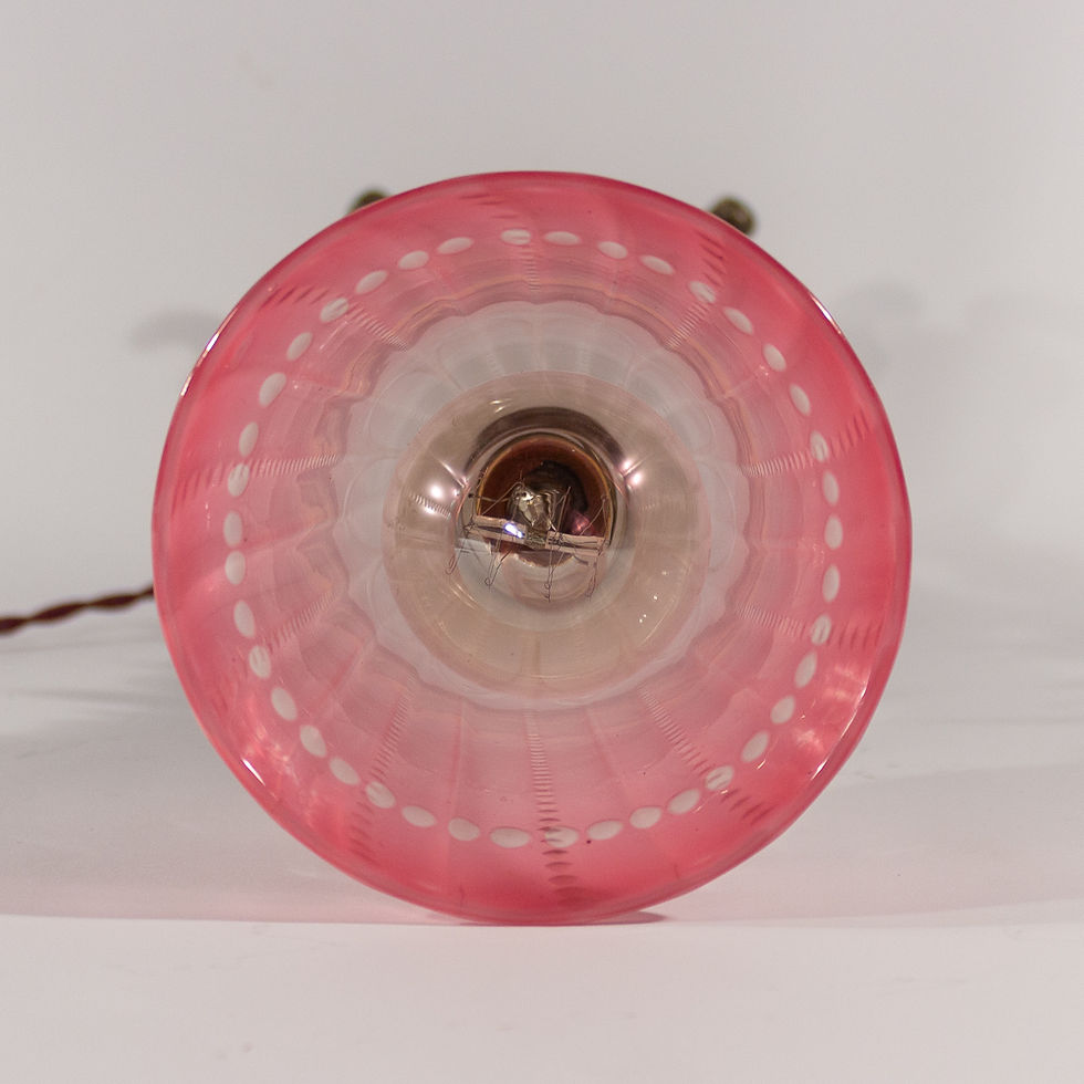 Thumbnail: Arts and Crafts Brass Table Lamp with cut glass Cranberry Opaline Glass Shade