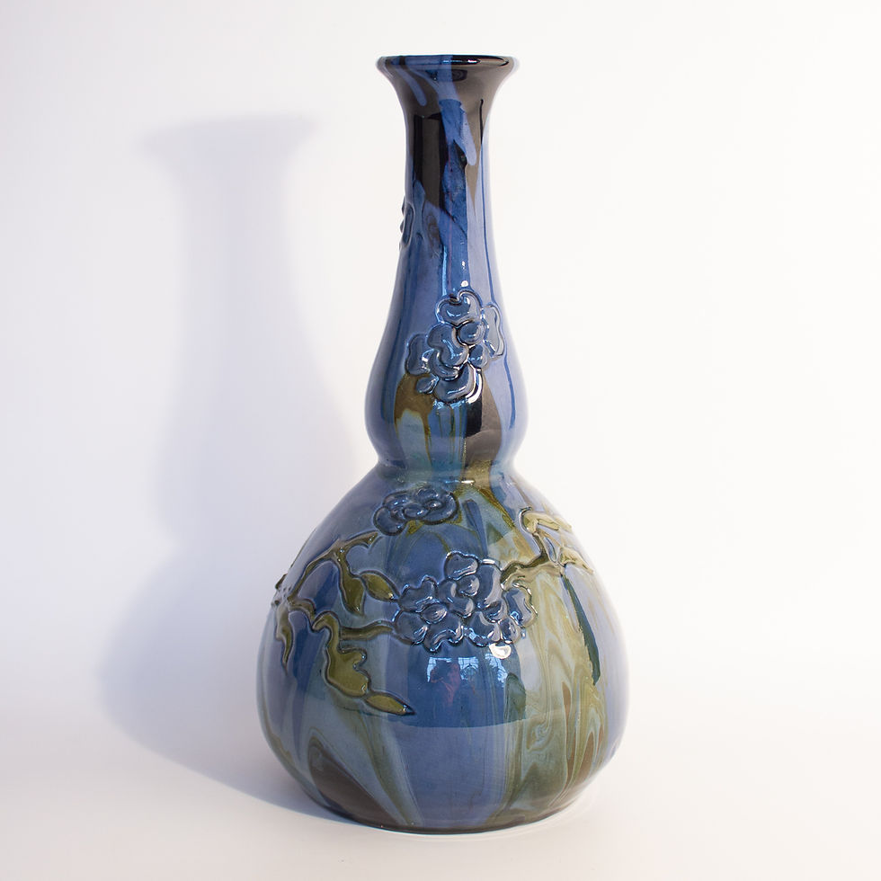 Large Arts and Crafts Double Gourd form Elton Sunflower Pottery Vase