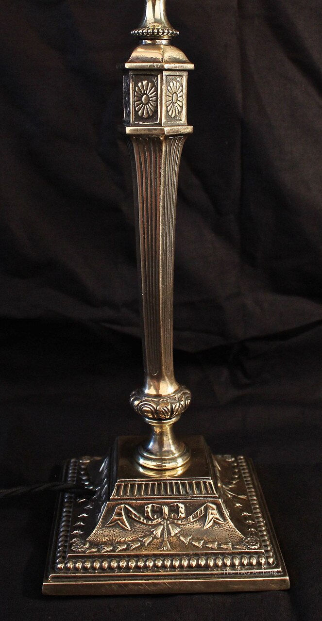 Thumbnail: Arts & Crafts Brass & Cranberry Table Lamp - SOLD