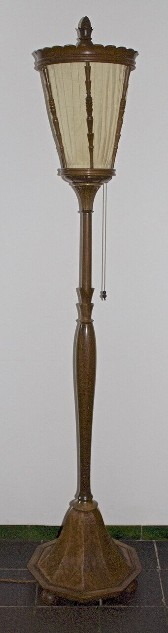 Thumbnail: Antique Arts and Crafts/Art Deco Walnut Standard Lamp Lutyens Style Silver Plate