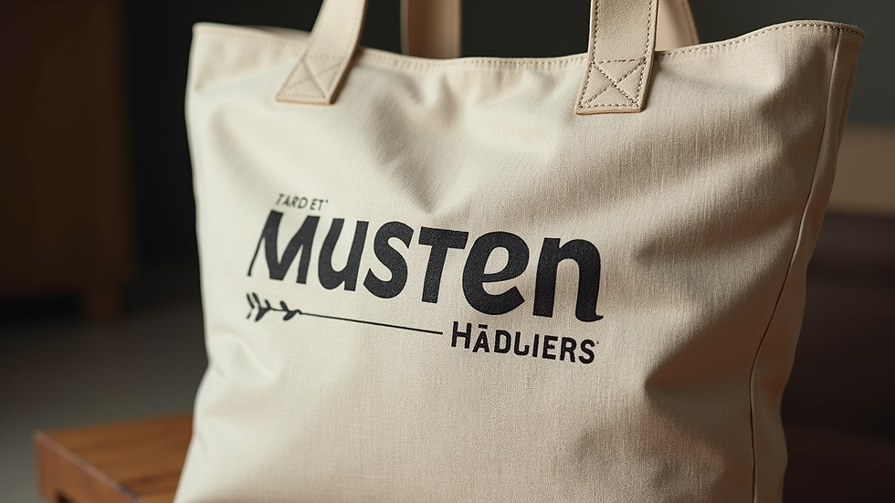 Close-up view of a customized canvas bag with a printed logo
