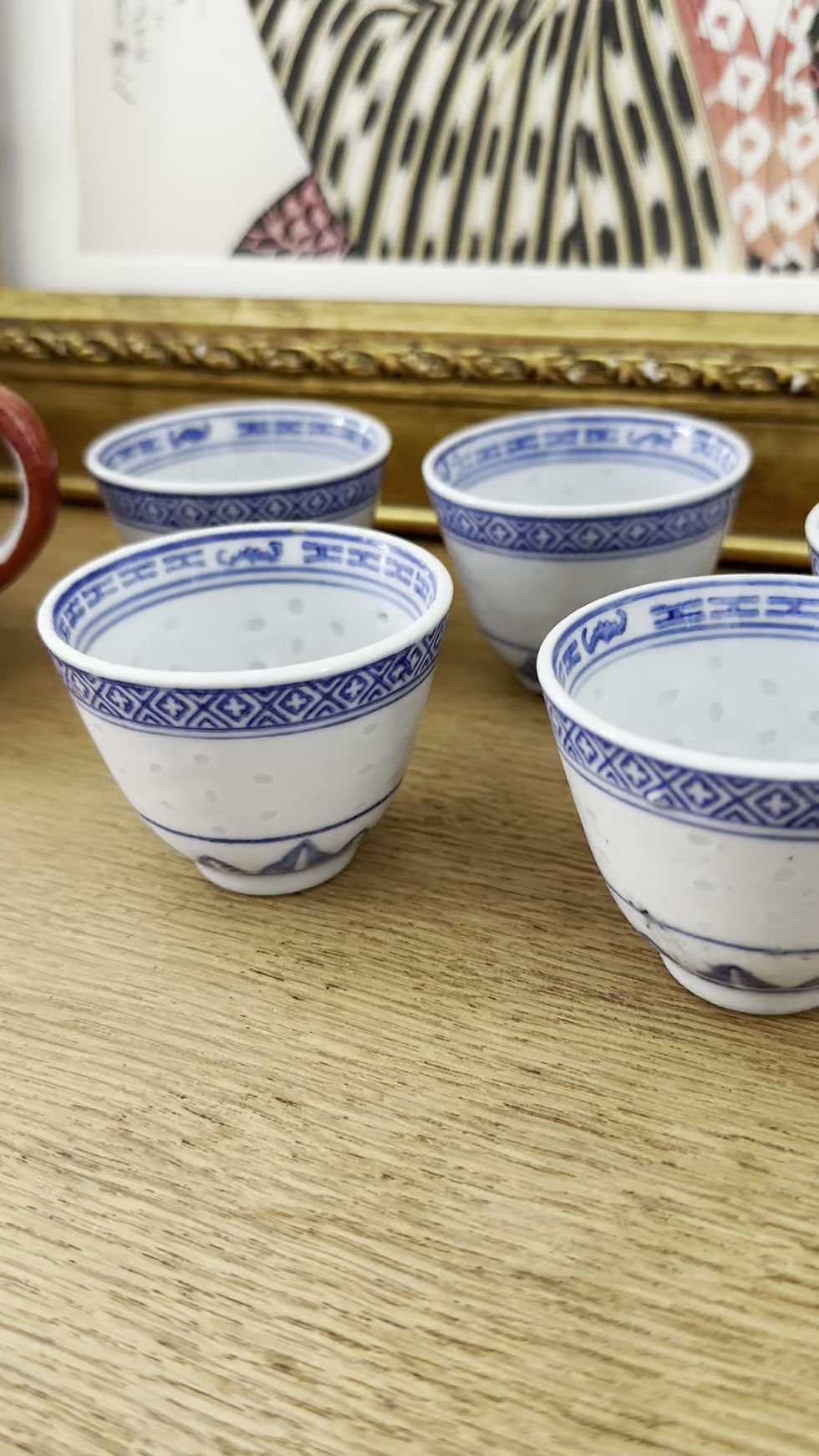 Miniature : Lot de 5 tasses anciennes en porcelaine chinoise – décor bleu et blanc