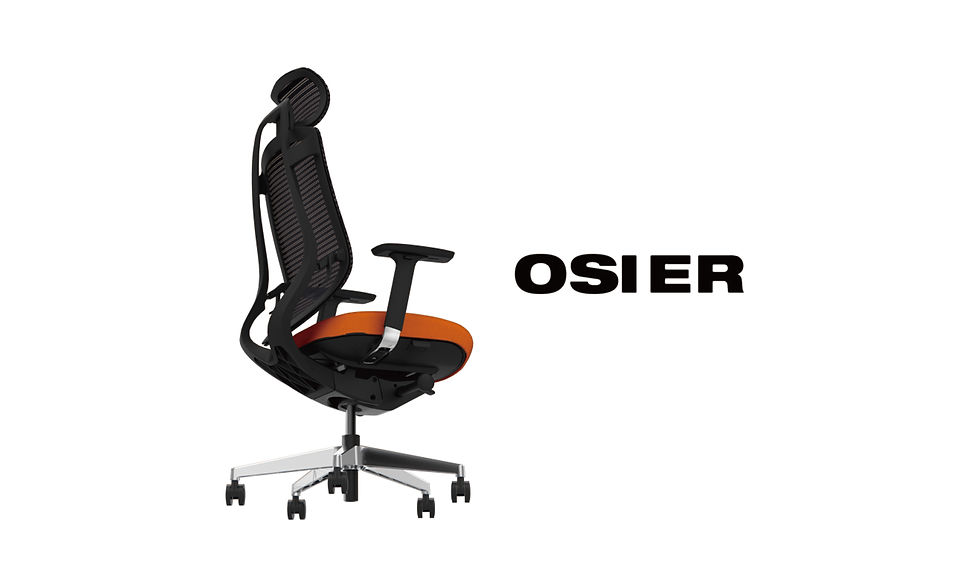 「OSIER」黑色網狀辦公椅,橘色坐墊,五輪支架。
