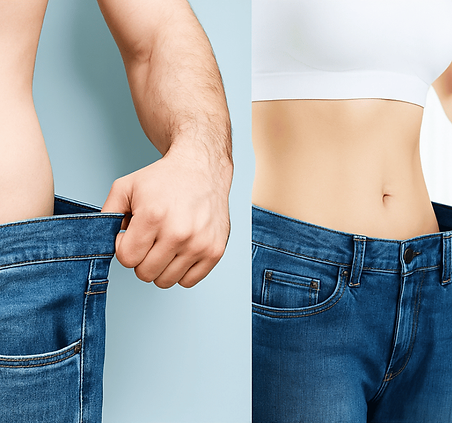 Woman measuring waist showing body contouring results