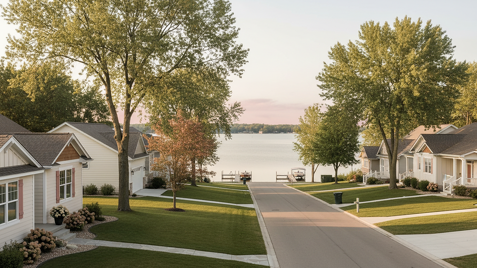 Eye-level view of a charming single-family home with a well-kept front yard in Baxter