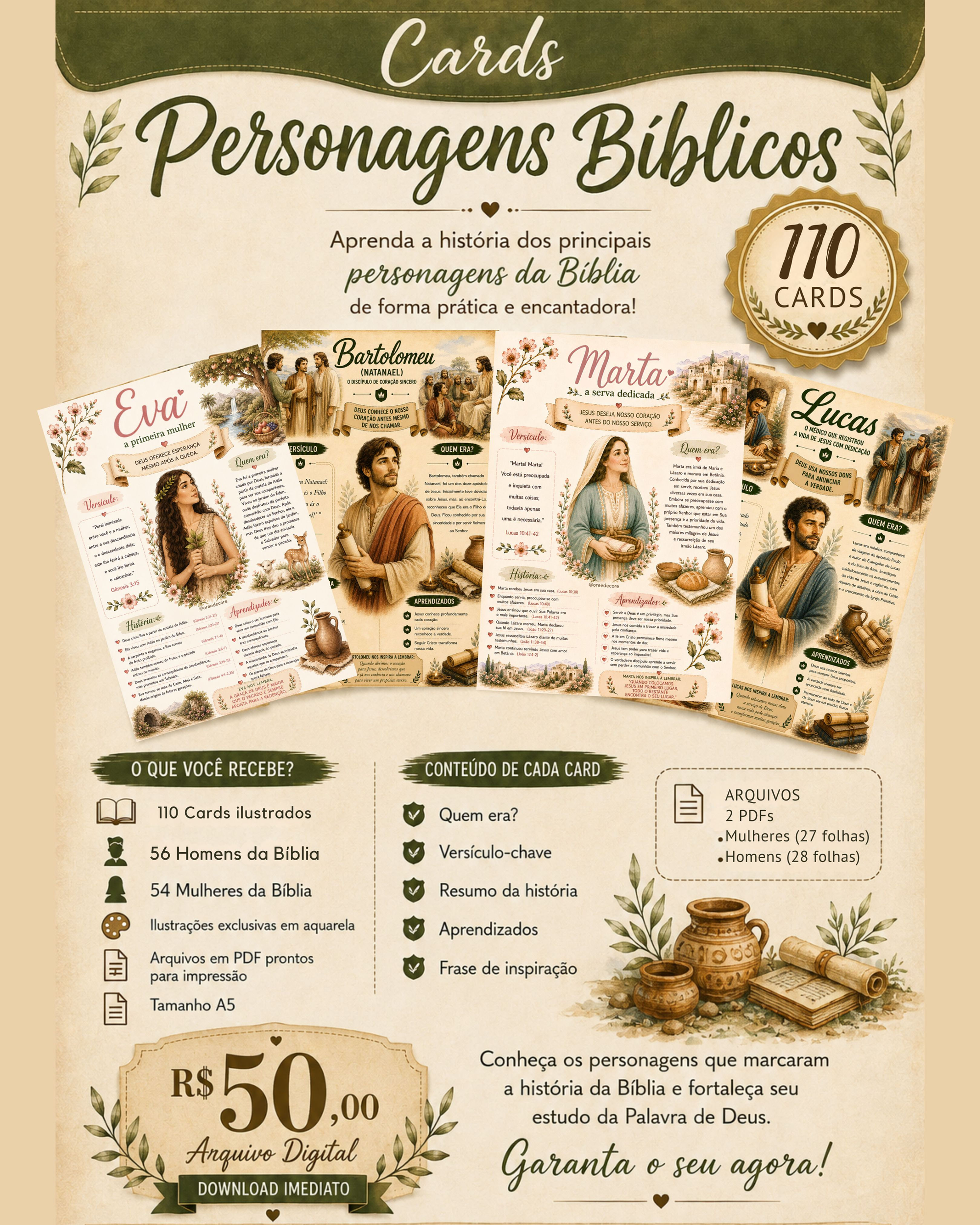 Arquivo digital em PDF - Cards Personagens