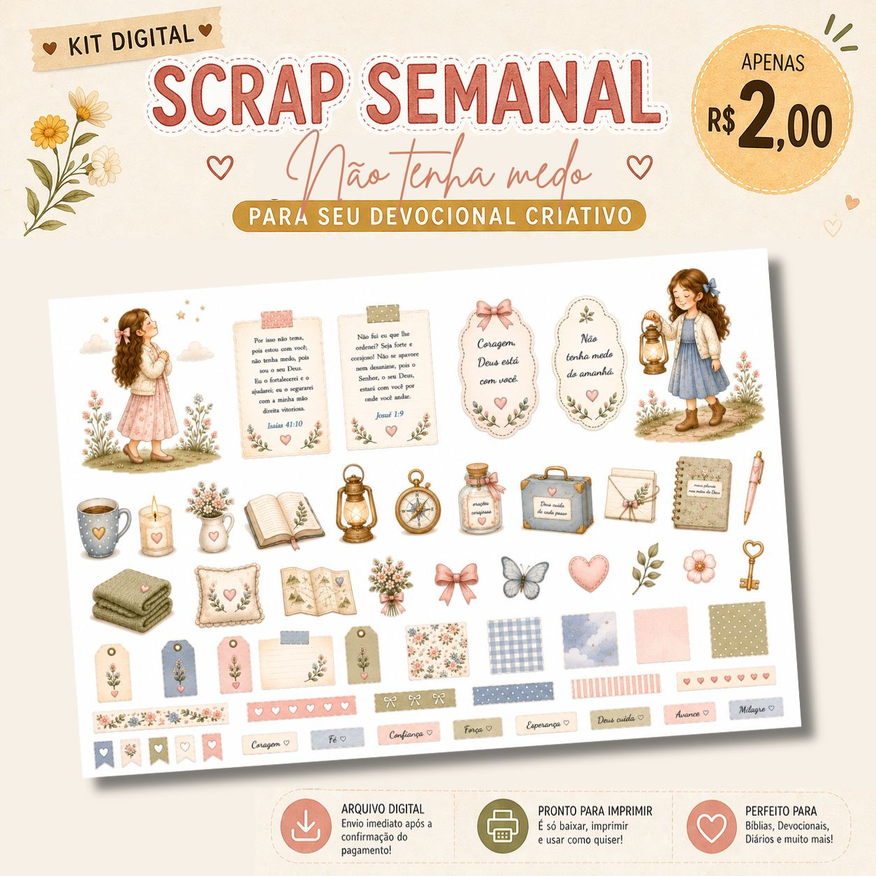 Arquivo digital em PDF - Scrap Semanal - Não tenha medo
