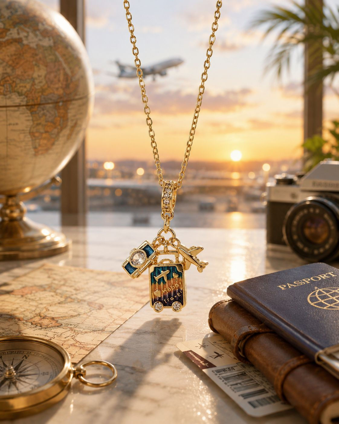 Pendant Necklace - Suitcase, Camera and Airplane