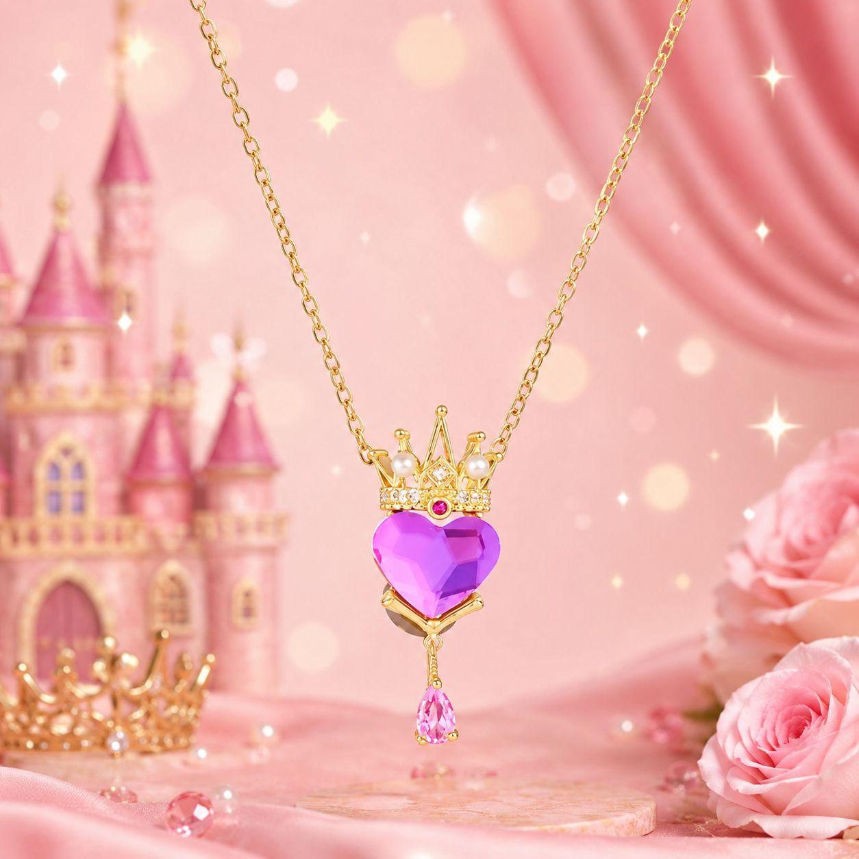 Pendant Necklace - Crown & Heart design