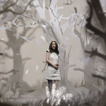 Actress Zhou Xun stands in an enchanted paper forest from Elle China's Journey To Wonderland, created by Studio McGuire - Davy and Kristin McGuire.
