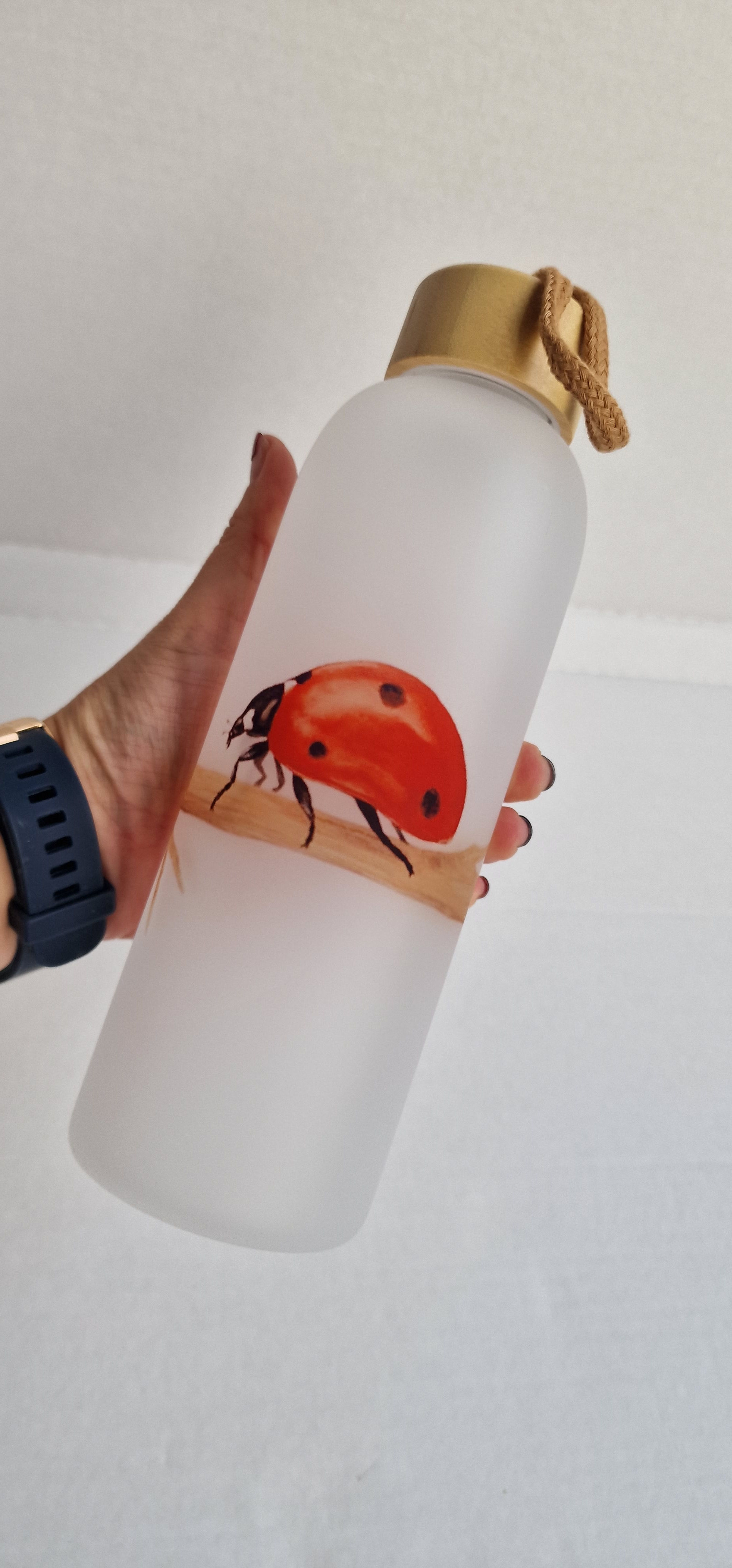 Ladybird Water Bottle with Bamboo screw lid